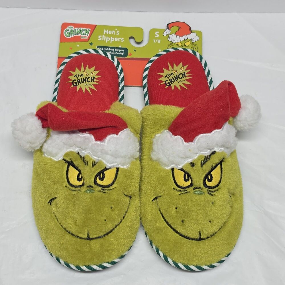 Dr. Seuss The Grinch Christmas Santa Holiday Men Slipper US SZ S 7/8 NEW NWT